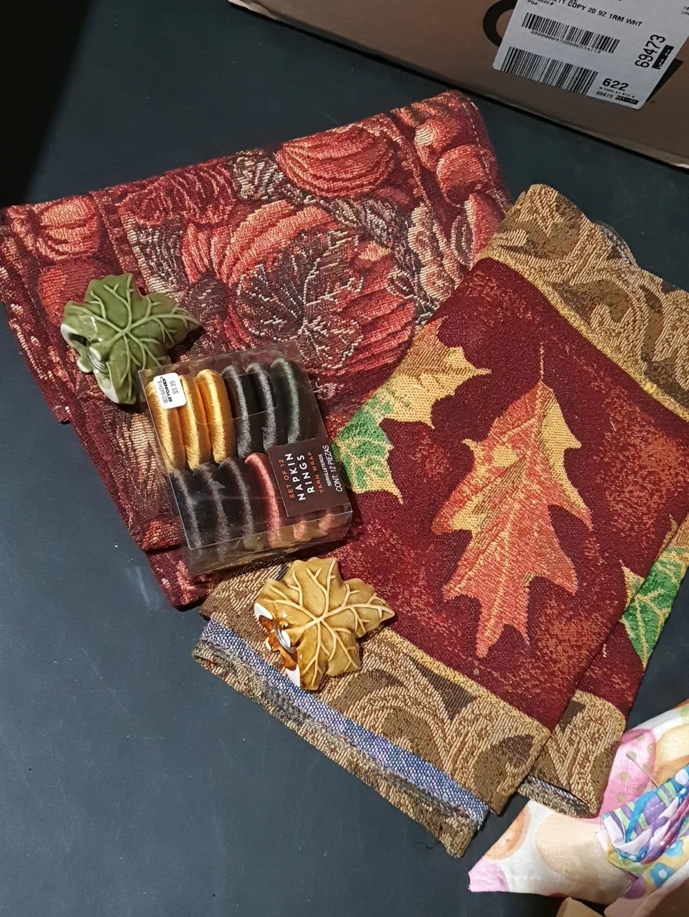 Autumn Leaf Holiday Table Runners, Napkin Rings & Accessories - Red, Gold, Green